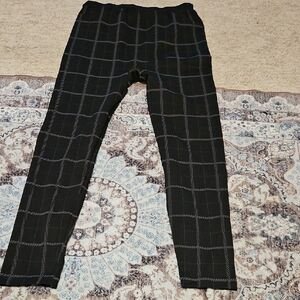 Layne Bryant Women’s Black Windowpane Leggings - Stretch Plaid Design